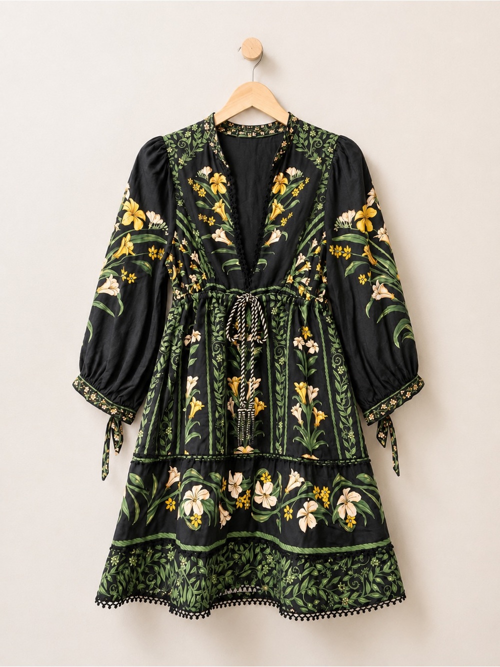 NWT FARM Rio Flowers Arch Black Mini Dress Linen Blend XXS Boho Floral
